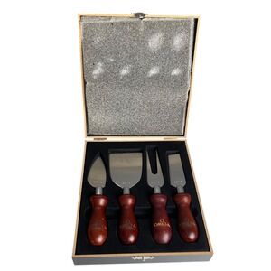 Omega Bienne Cheese Knife Set 4 Piece Wood Handle Stainless Steel Boxed Set RARE